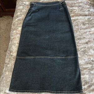 Faconnable long denim skirt. Side small buckles that can be adjusted & side zip